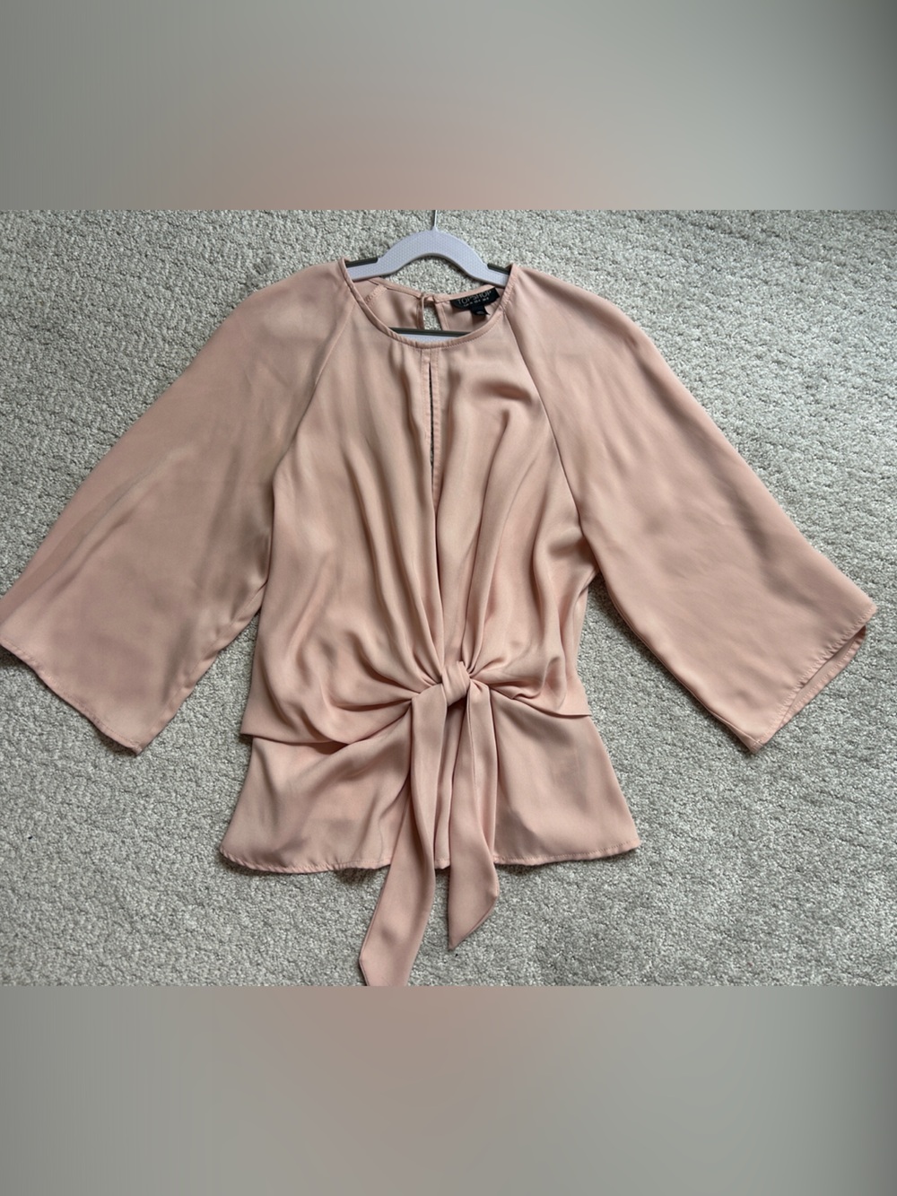 Topshop Blush Pink Tie-Front Keyhole Blouse with low open back